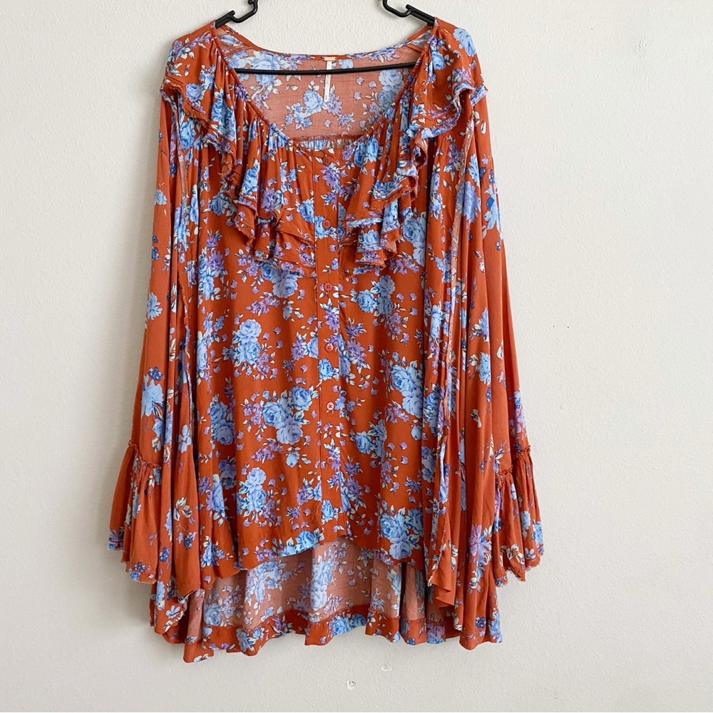 Free People Lorretta Printed oversized floral ruffles Tunic Size Medium